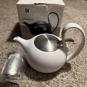 Chantal Jasmine White Teapot with Brushed Stainless Steel Lid - New